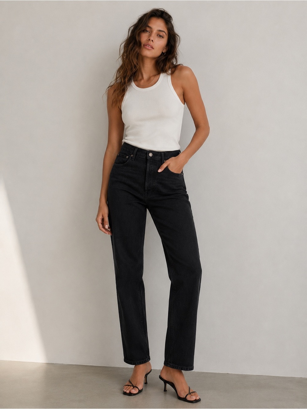 AGOLDE Women's Washed Black High Rise Straight Leg Button Fly Jeans - Picture 1 of 14